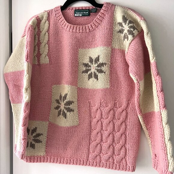 VINTAGE Carol Reed, 100% wool SHETLAND ski sweater , mauve, gray & ivory - Sz S - Picture 11 of 11